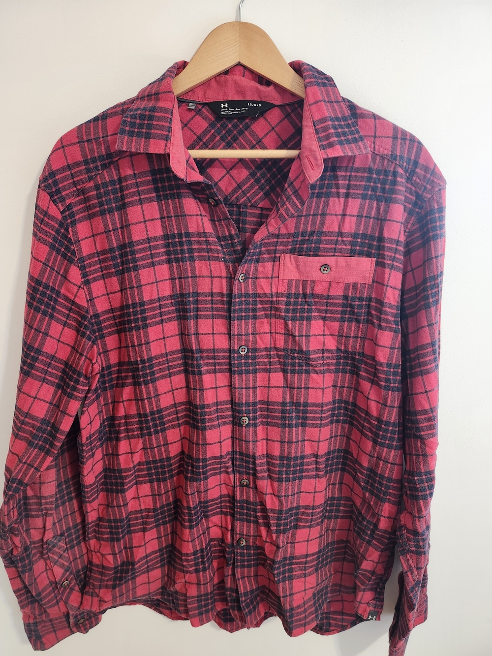 Under Armour Men's Red and Black Plaid Button-Down Shirt